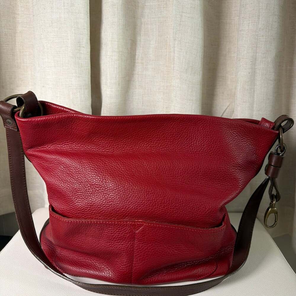 Valentina Red Pebbled Leather Hobo Shoulder Bag Made in Italy